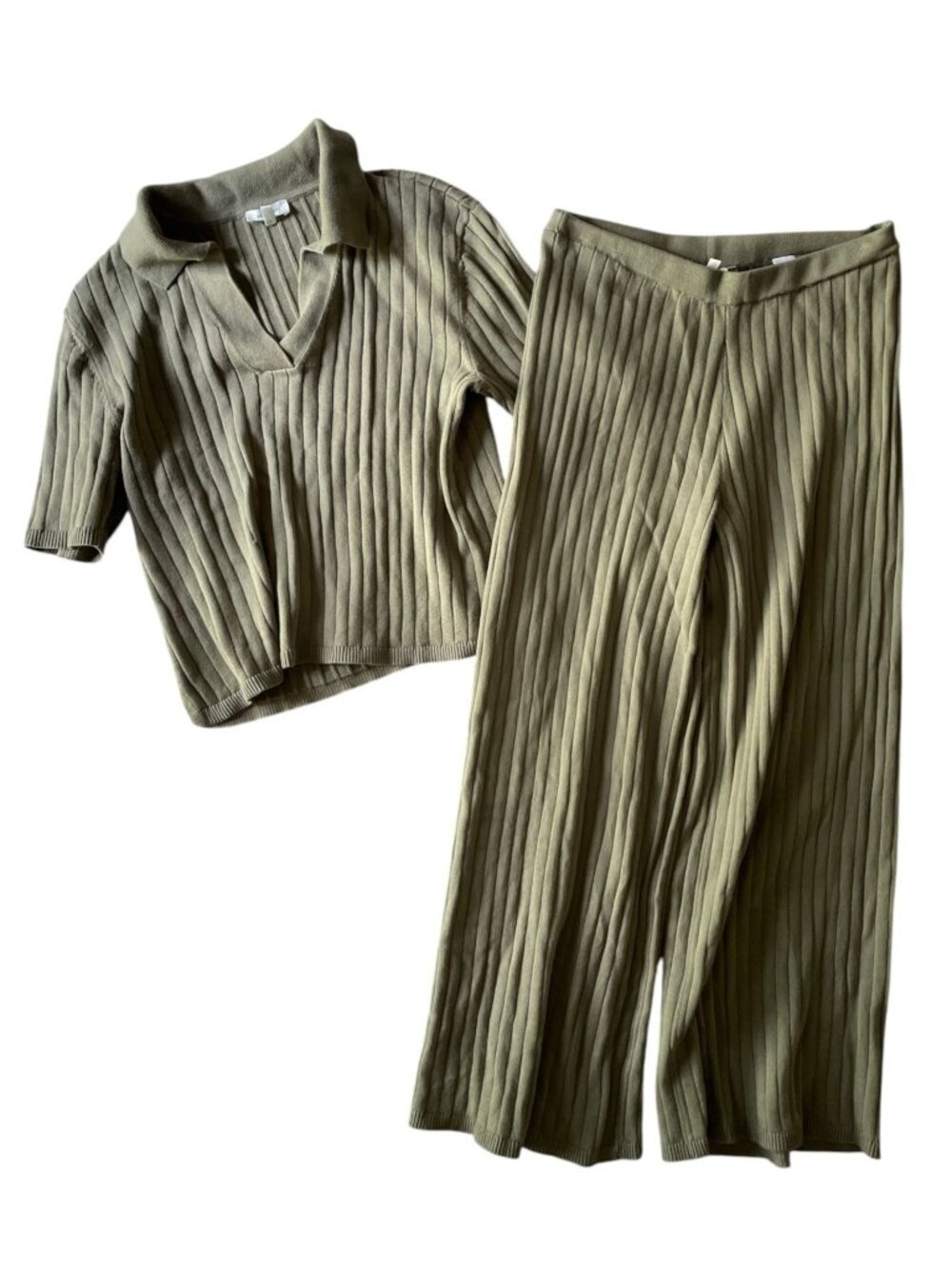 Haven Well Within Organic Cotton Wide Rib Pants and Boxy Top Set Lounge Green XL